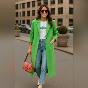 Something Navy Bright Green One-Button Long Coat – Size M